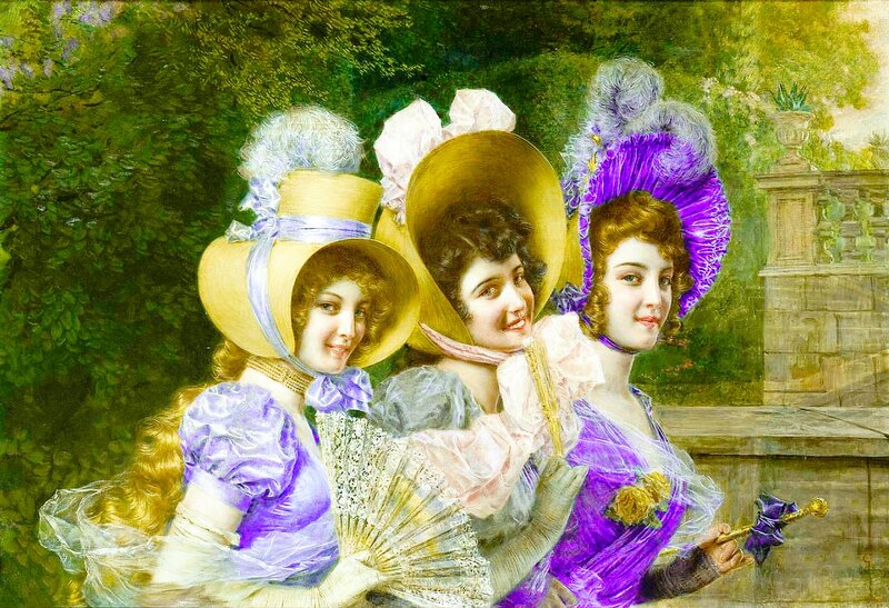 Three Women in Hats — Purple