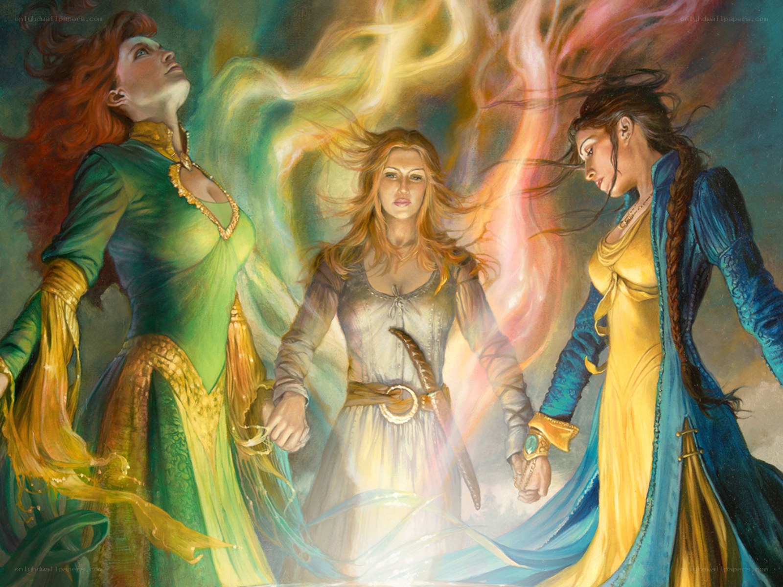 Three women in magical light