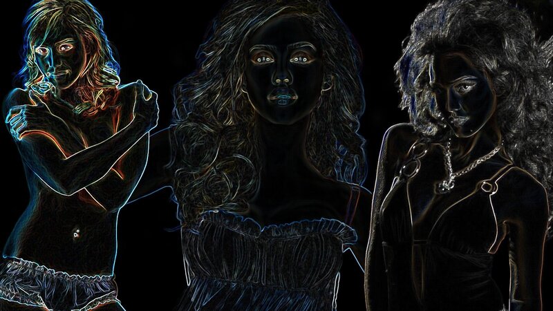 three women in neon art style