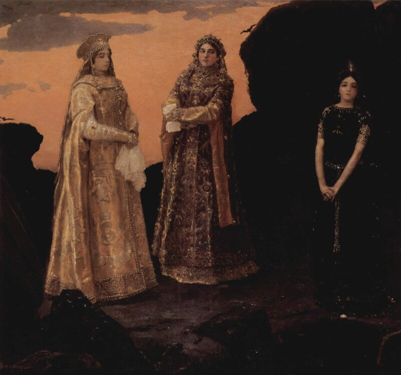 Three Women in Ornate Dresses