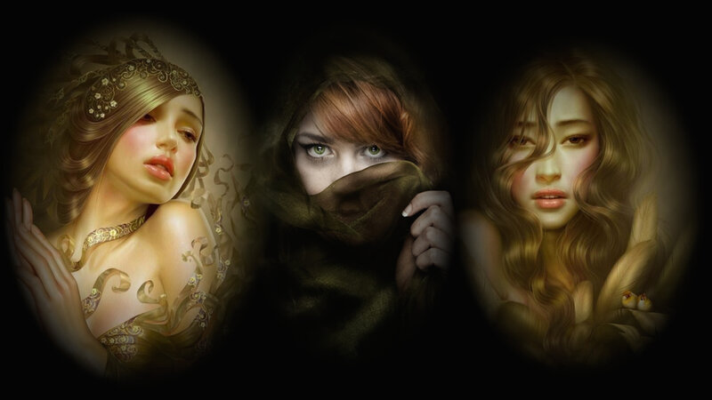 Three Women in Portraits — Brown