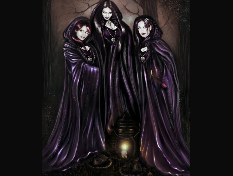 Three Women in Purple Cloaks — Dark