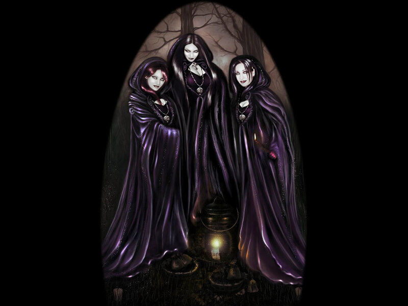 Three Women in Purple Cloaks