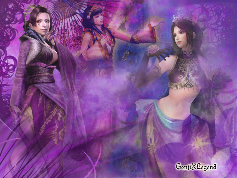 Three women in purple fantasy attire