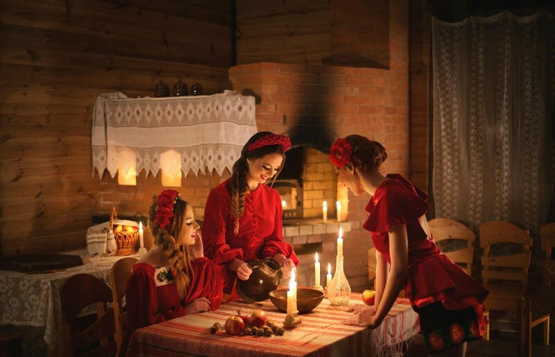 Three Women in Red Dresses — Warm