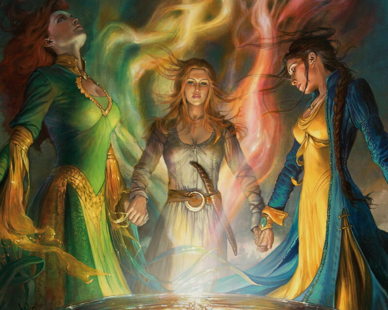 Three Women in Robes — Green