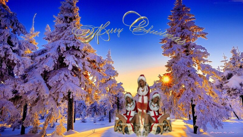 Three Women in Santa Outfits — Blue