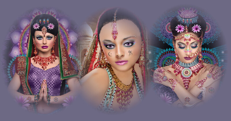 Three Women in Traditional Attire — Purple