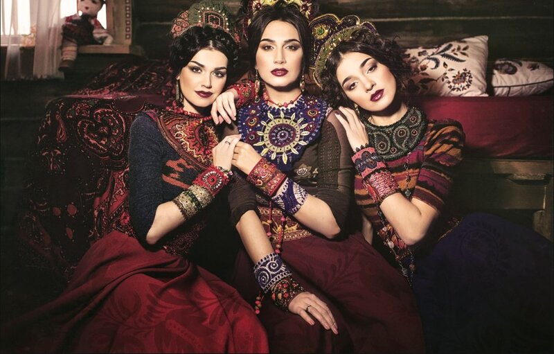Three Women in Traditional Attire — Red