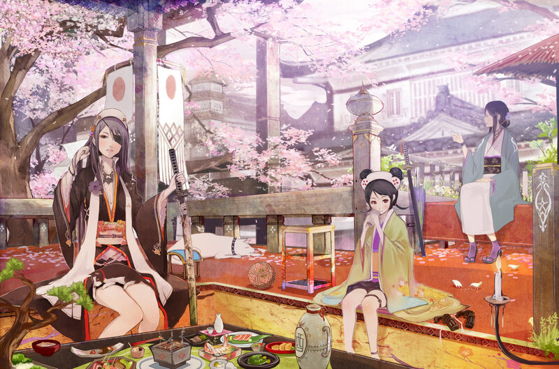 Three Women in Traditional Clothing