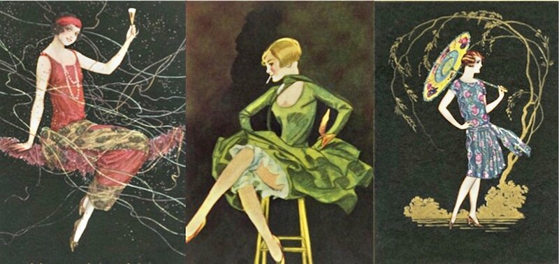 Three Women in Vintage Dresses — Green