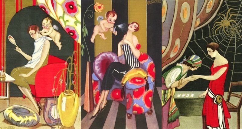 Three Women in Vintage Scenes