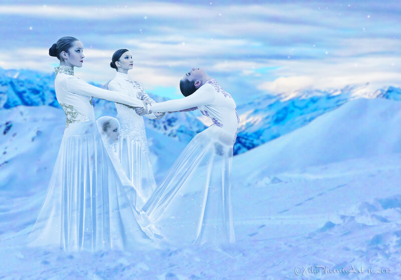 Three Women in White Dresses — Blue, Serene