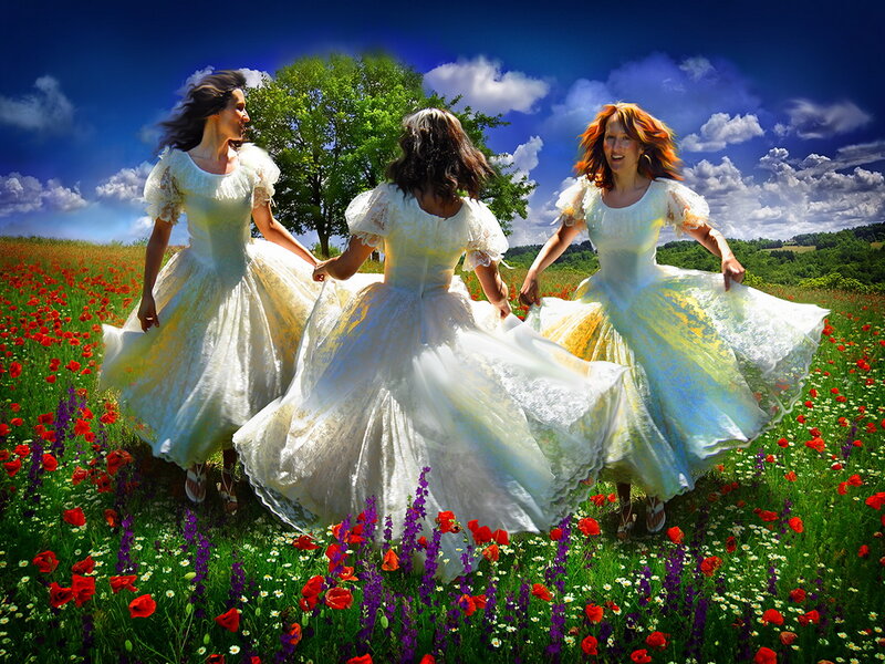 Three Women in White Dresses — Joyful