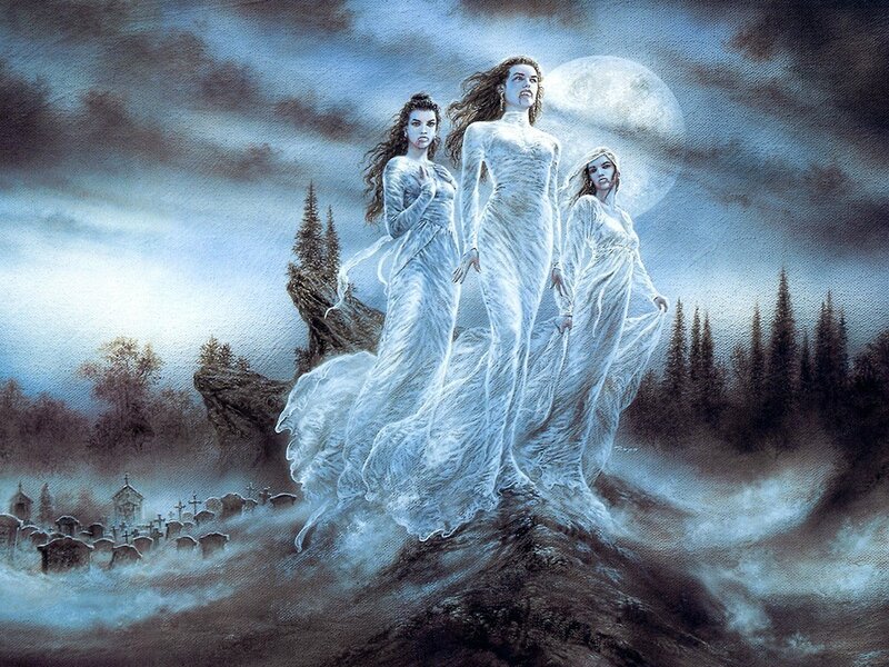 Three women in white gowns