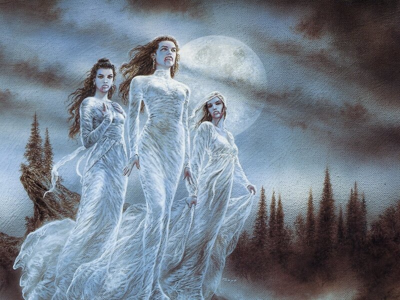 Three women in white gowns