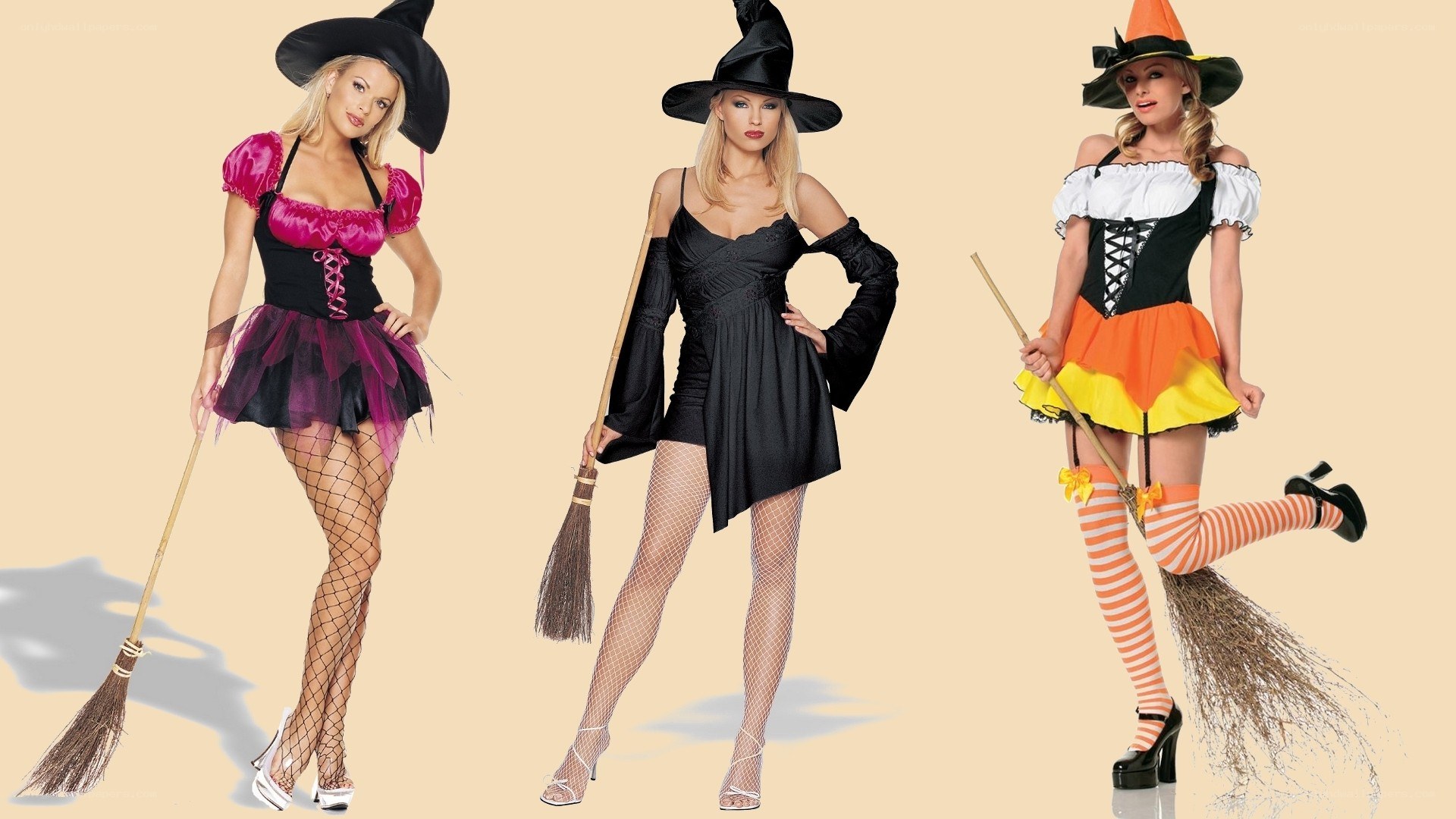 Three women in witch costumes