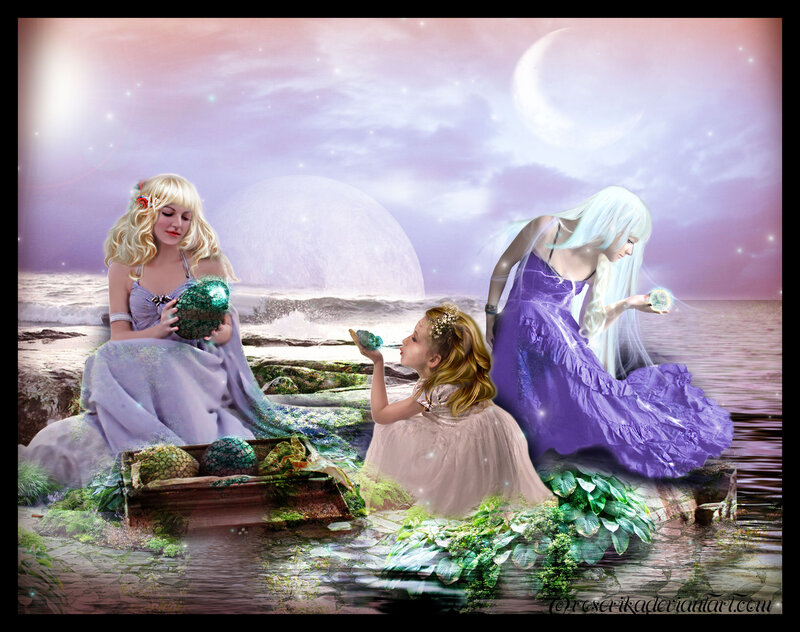 Three Women on a Beach — Purple