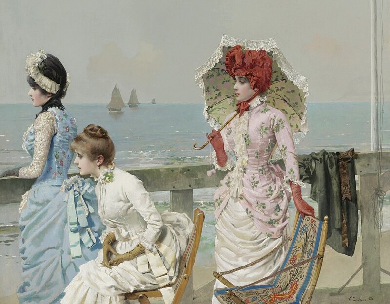 Three Women on a Pier — Blue