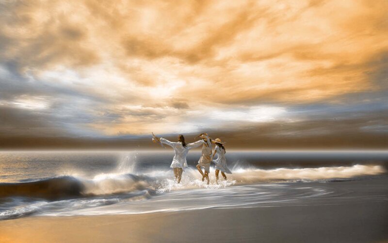 Three Women on Beach — Orange