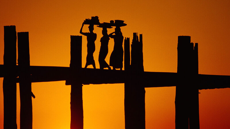 Three Women on Bridge — Orange