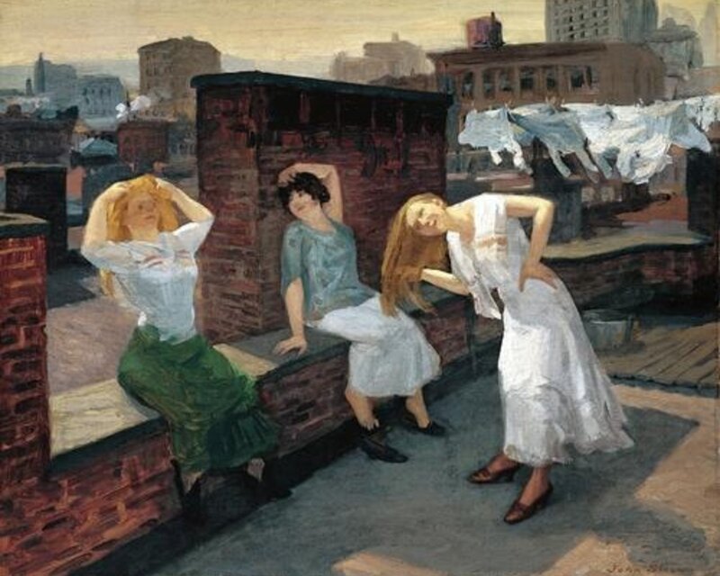 Three Women on Rooftop — White