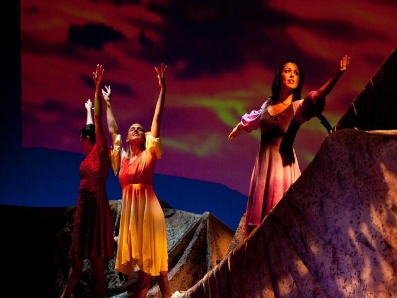 Three Women on Stage — Red