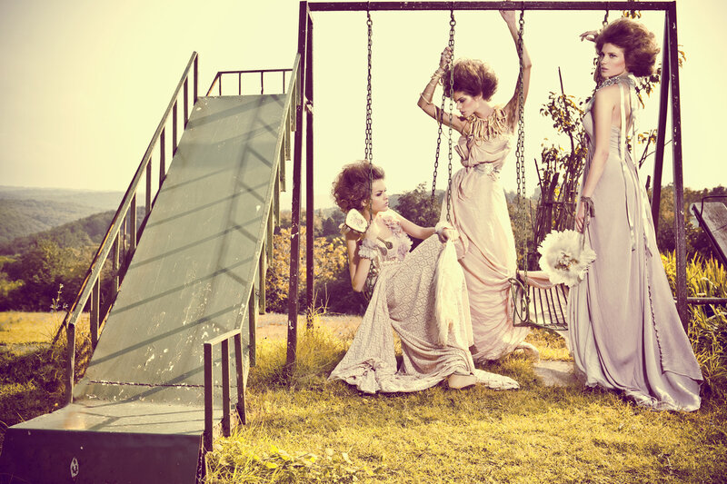 Three Women on Swings — Beige