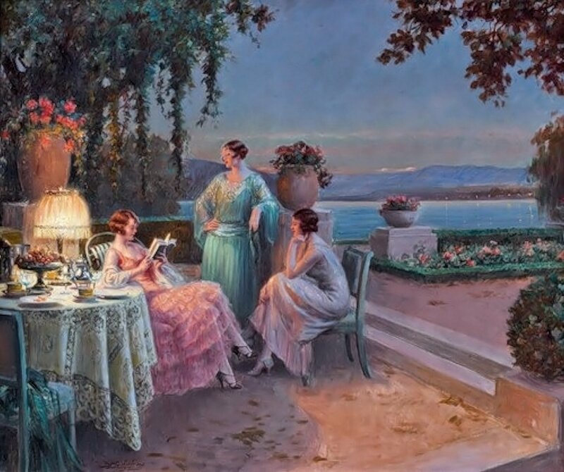 Three Women on Terrace — Blue