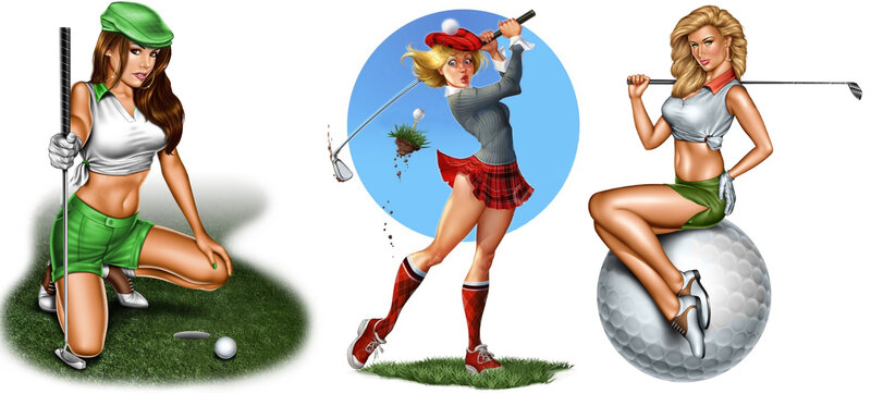 Three Women Playing Golf