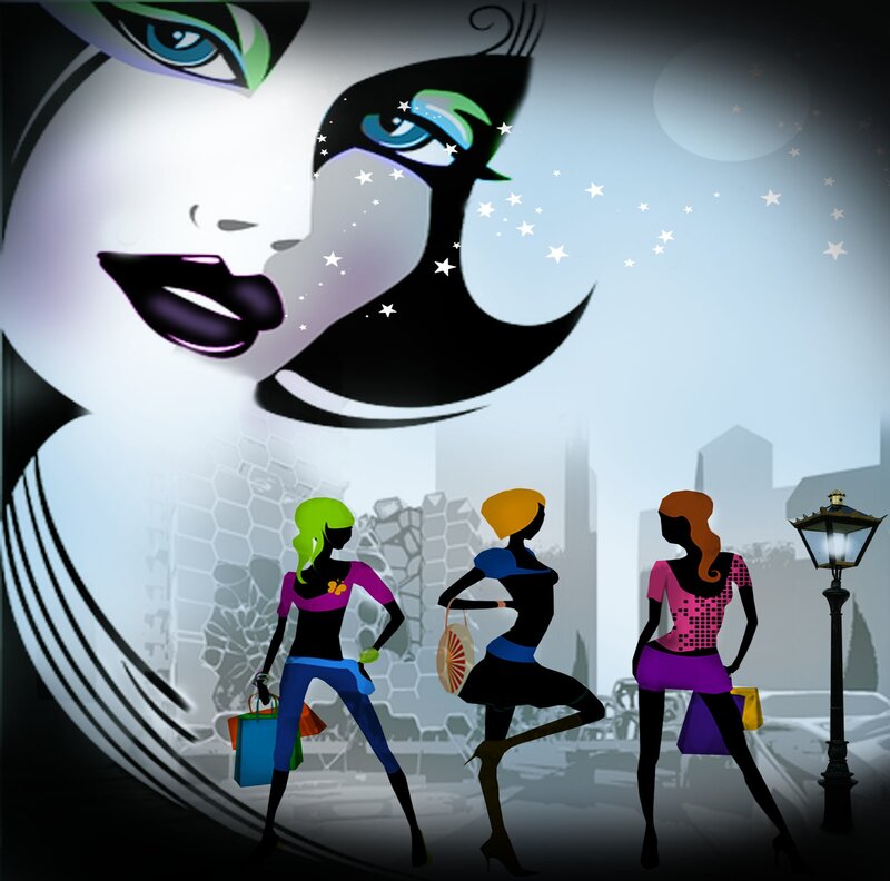 Three Women Shopping — Black