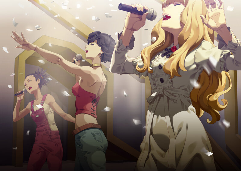 Three Women Singing on Stage — Yellow