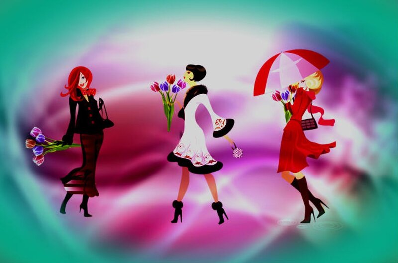 Three Women Walking — Pink