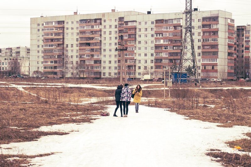 Three Women Walking — White