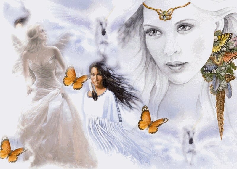 Three Women with Butterflies