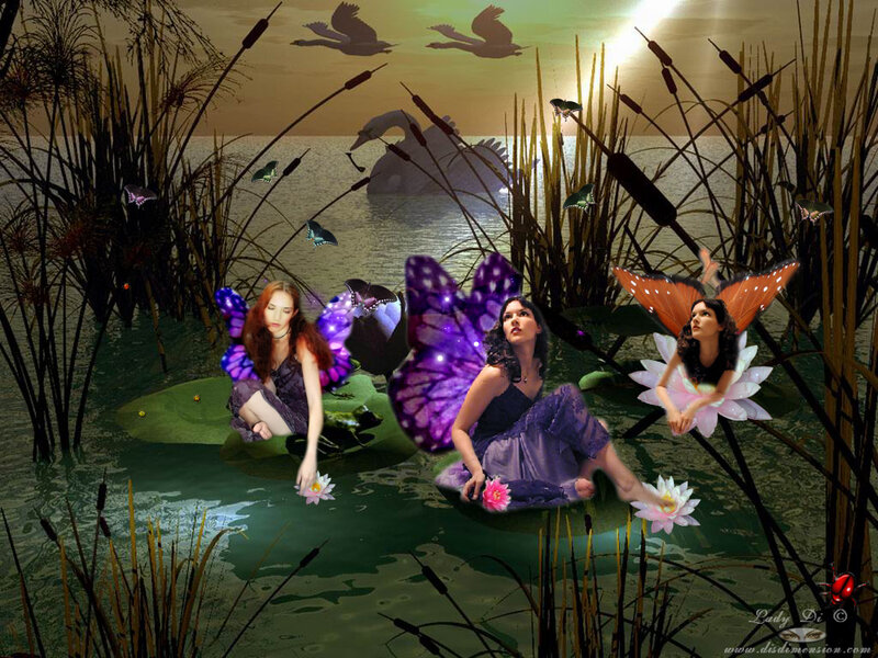 Three Women with Butterfly Wings — Purple
