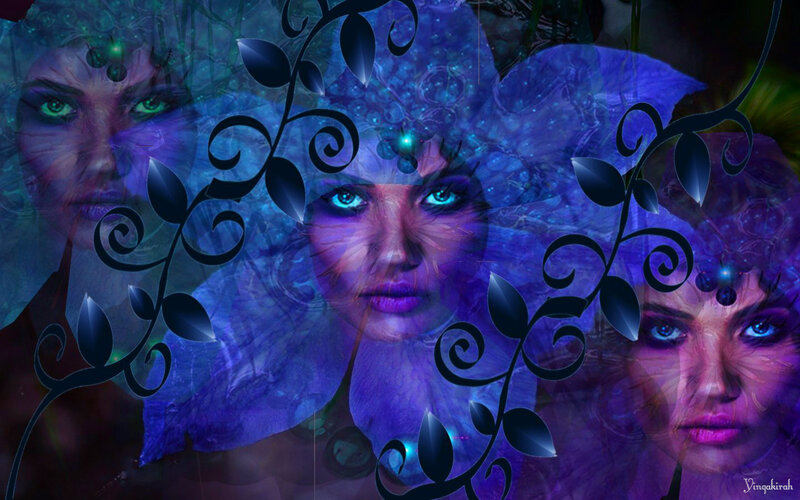 Three Women with Glowing Eyes — Purple
