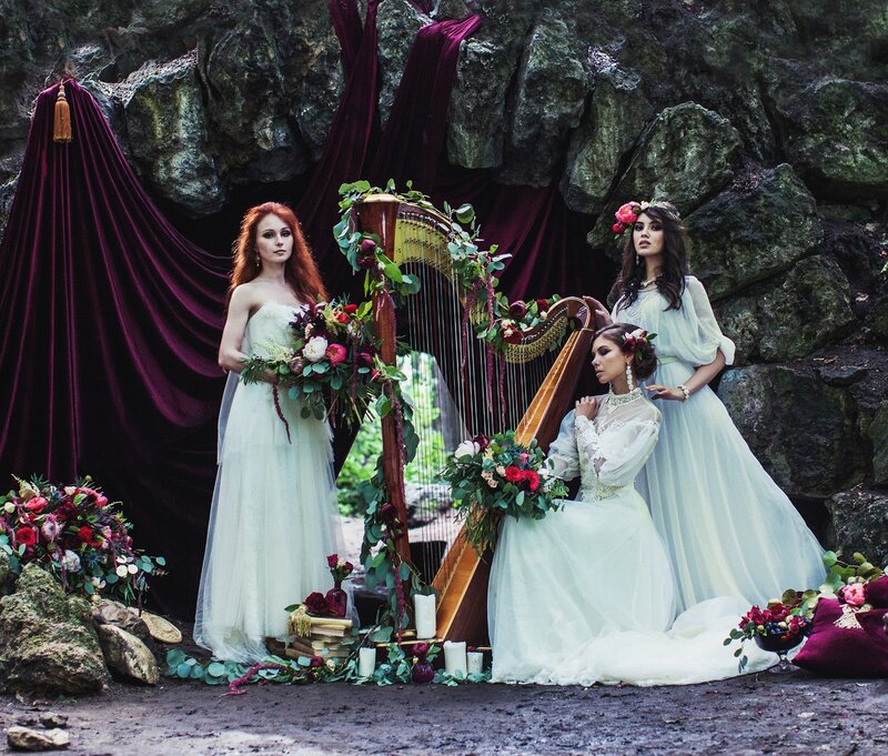 Three Women with Harp