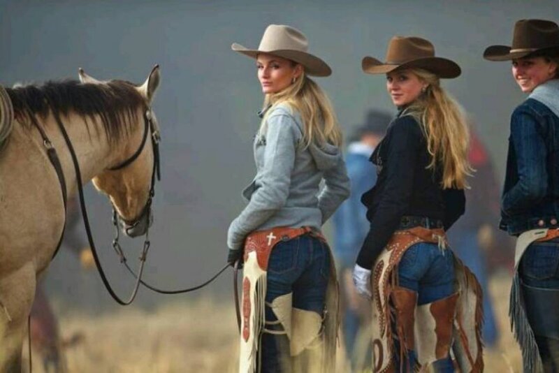 Three Women with Horses — Brown