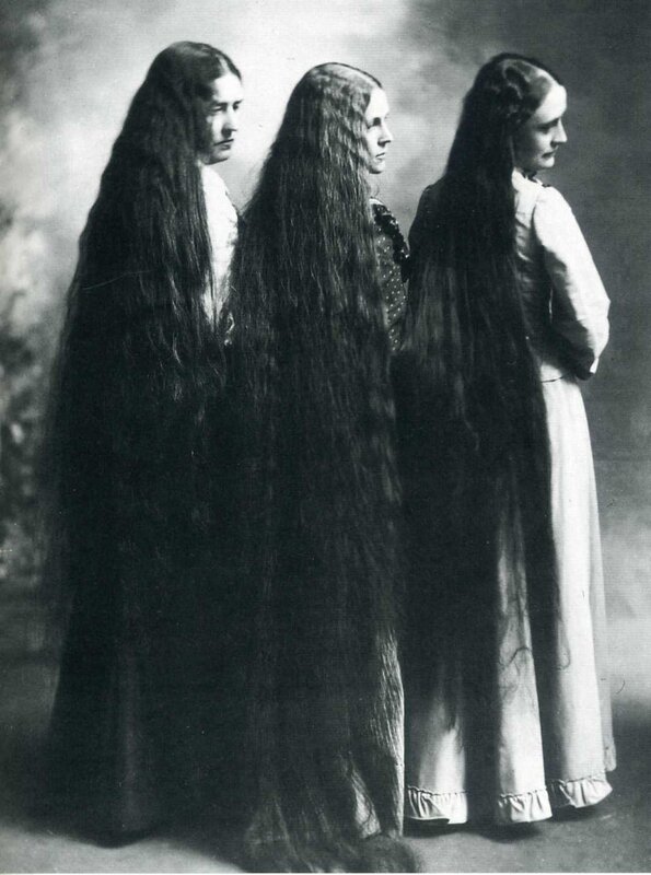 Three women with long hair