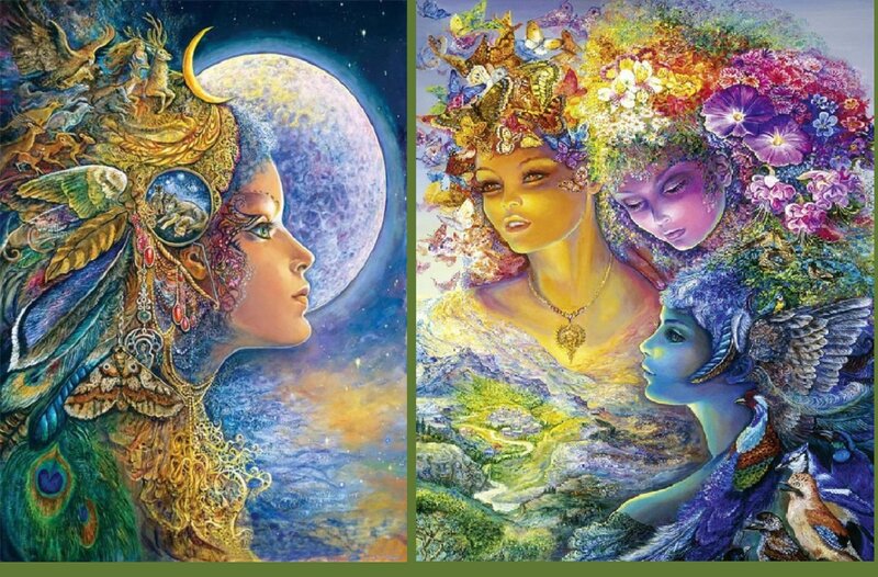 Three Women with Nature Elements — Blue, Dreamy