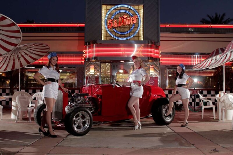 Three Women with Red Car — Retro