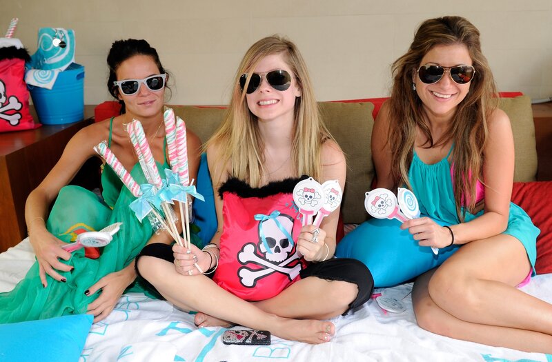Three women with sunglasses and candy