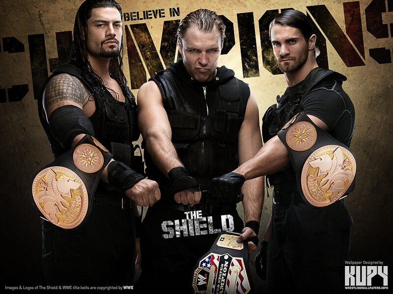 Three Wrestlers with Belts
