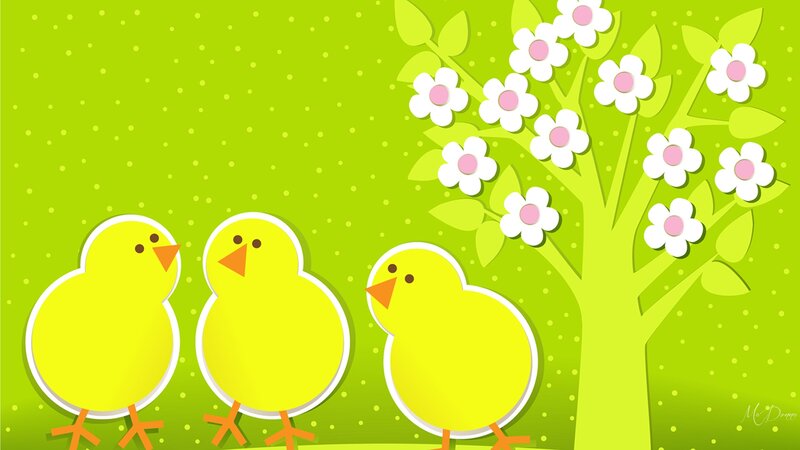 Three Yellow Chicks — Green