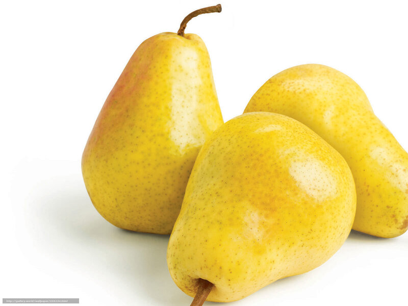 three yellow pears on white