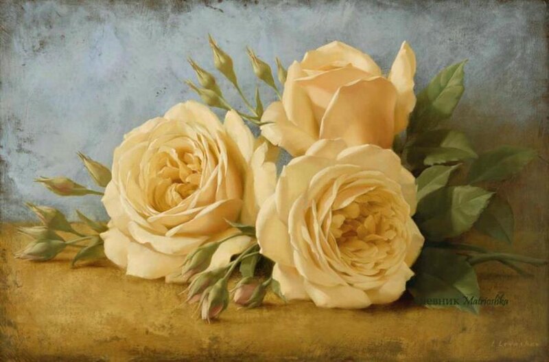 Three Yellow Roses — Calm, Painting, Buds