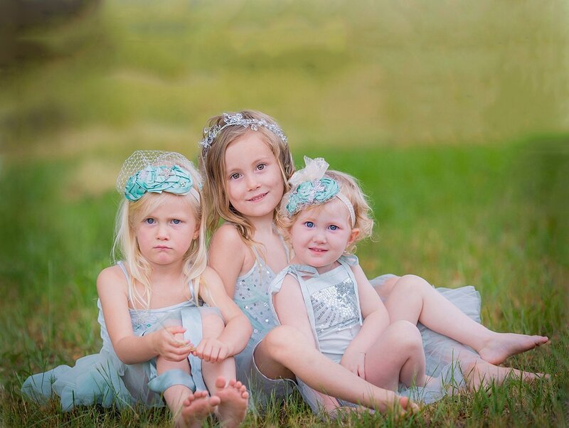 Three Young Girls in Dresses — Green