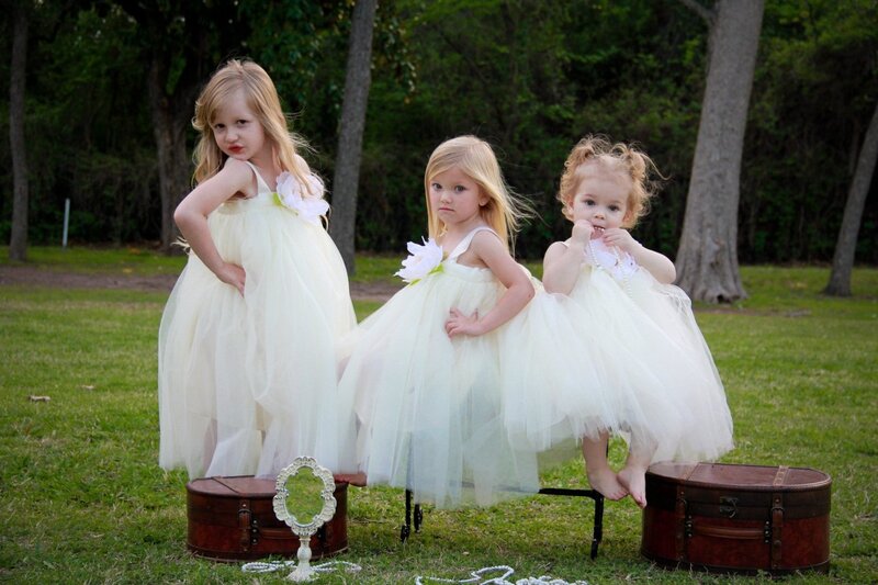 Three Young Girls in Dresses