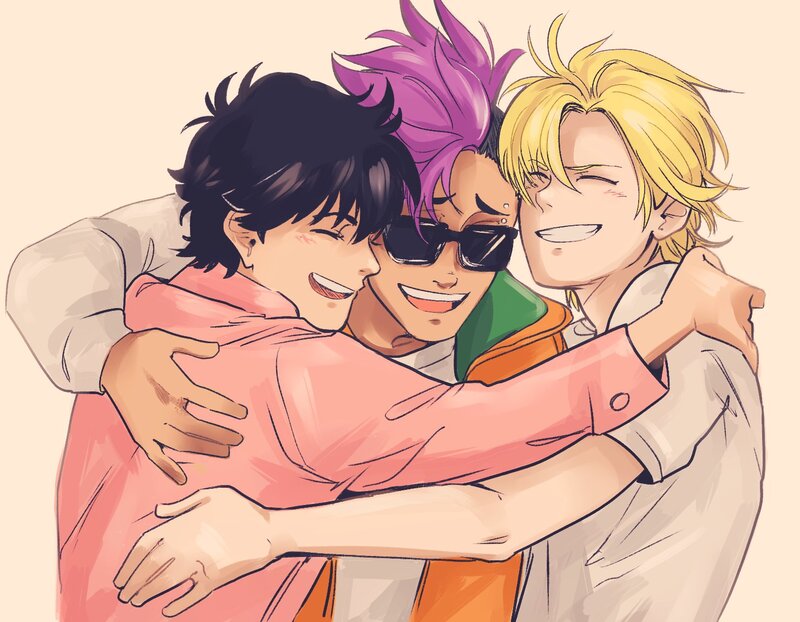 Three Young Men Hugging